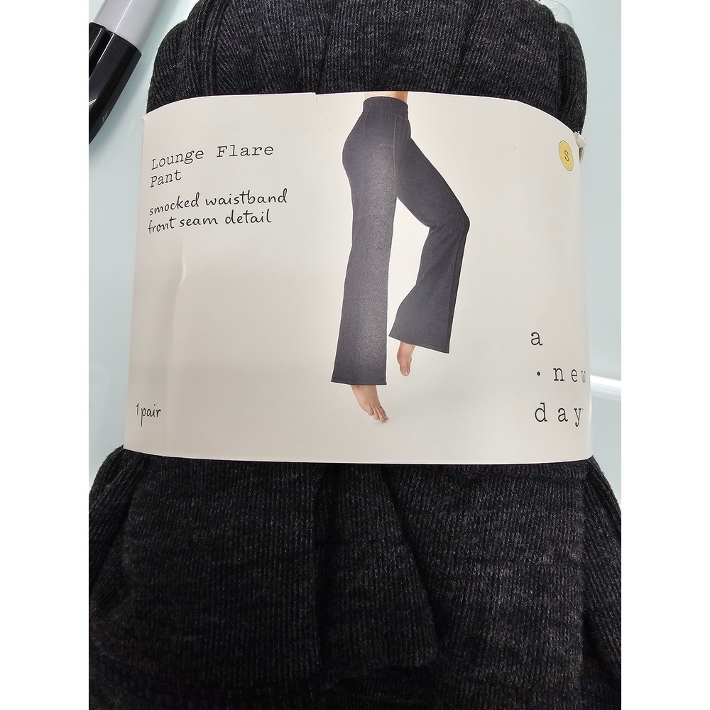 A New‎ Day Womens Lounge Flare Pant Heather Black Smocked Waistband Size S NEW